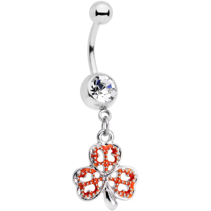 Clear Gem Red St Patricks Day Shamrock Dangle Belly Ring