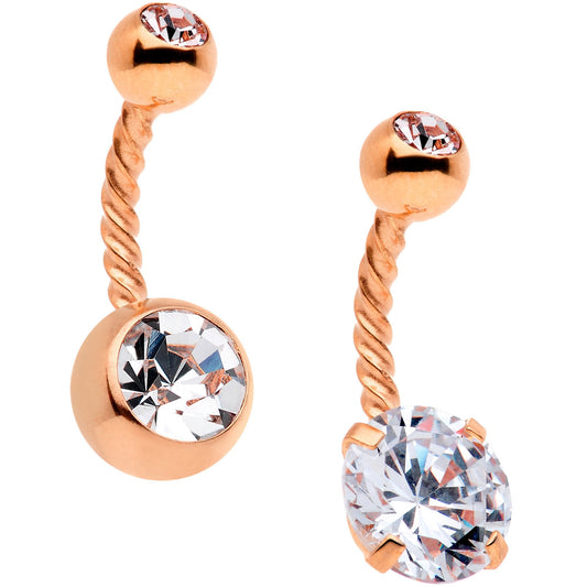 Clear Gem Rose Gold Tone Totally Twisted Belly Ring Set of 2
