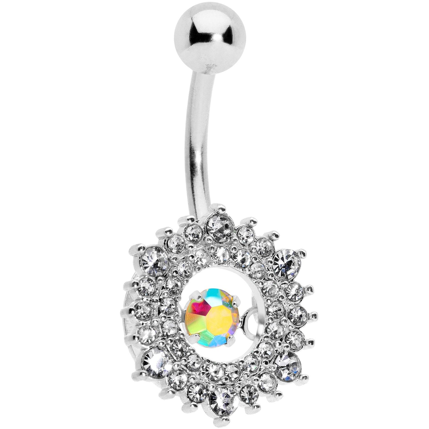 Clear Aurora Dangle Gem Sunburst Belly Ring