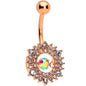 Clear Aurora Dangle Gem Rose Gold Tone Sunburst Belly Ring