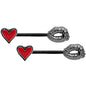 14 Gauge 9/16 Red Heart Black Kiss of Death Barbell Nipple Ring Set