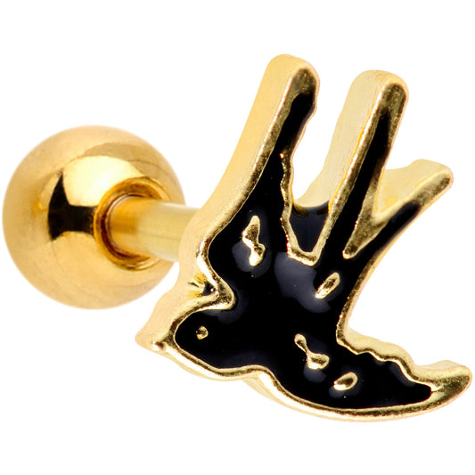 16 Gauge 1/4 Gold Tone Swallow Tattoo Black Bird Cartilage Tragus