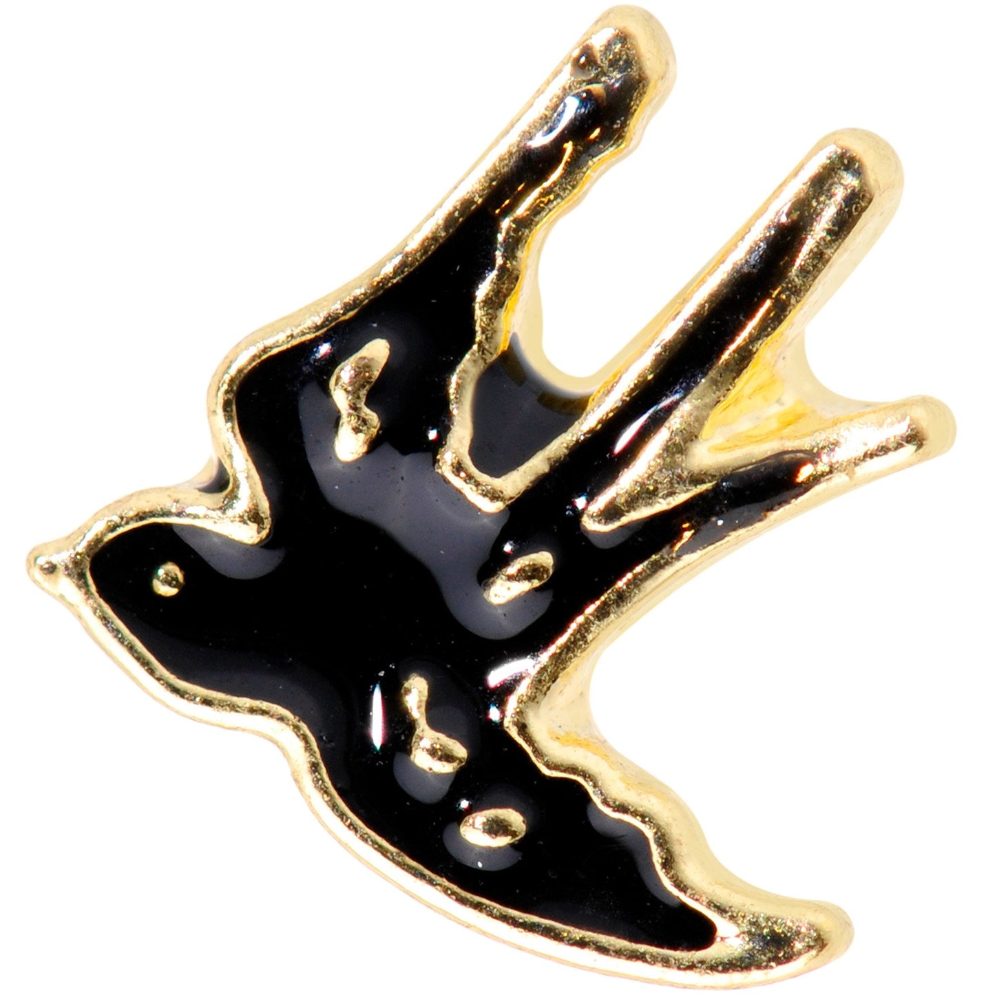 16 Gauge 1/4 Gold Tone Swallow Tattoo Black Bird Cartilage Tragus