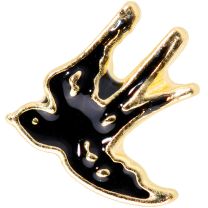 16 Gauge 1/4 Gold Tone Swallow Tattoo Black Bird Cartilage Tragus