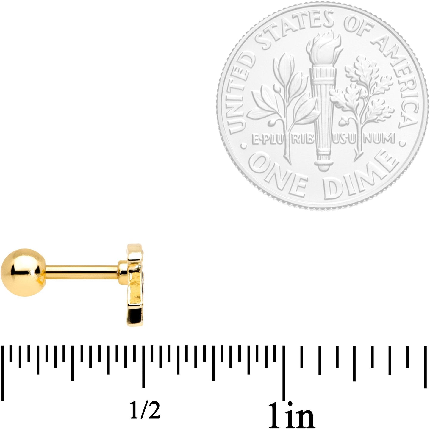 16 Gauge 1/4 Gold Tone Swallow Tattoo Black Bird Cartilage Tragus