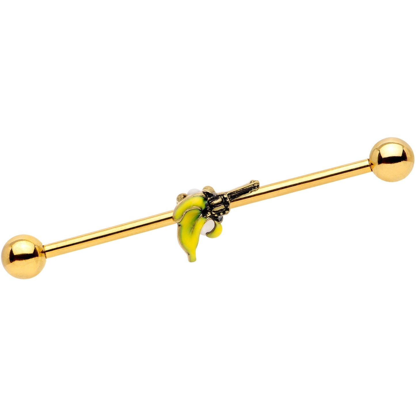 14 Gauge Gold Tone Banana Peel Gun Industrial Barbell 38mm