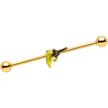 14 Gauge Gold Tone Banana Peel Gun Industrial Barbell 38mm