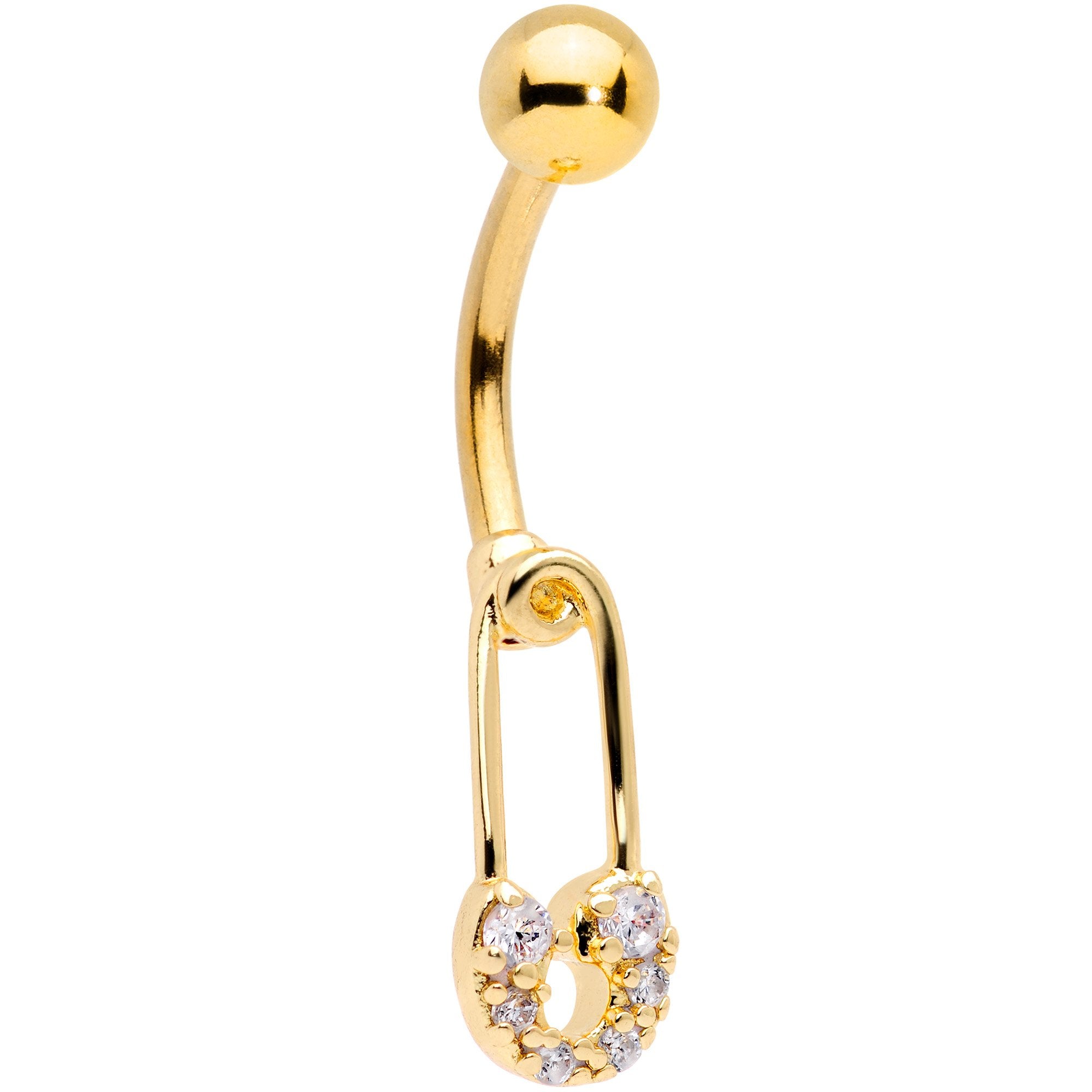 Clear CZ Gem Gold Tone Not Quite Punk Rock Safety Pin Belly Ring – Body ...