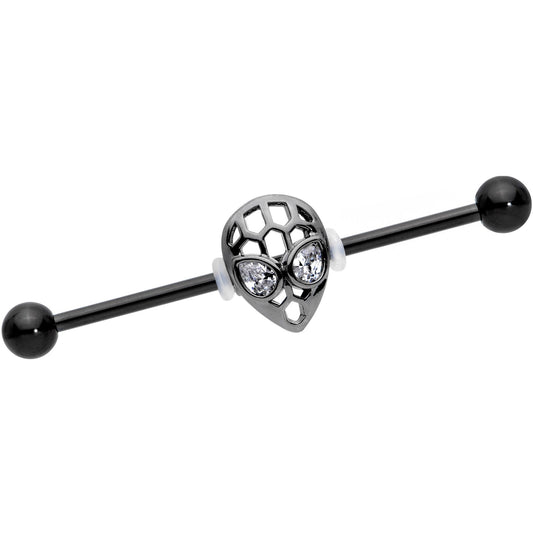 14 Gauge Clear CZ Gem Black Openwork Alien Industrial Barbell 38mm