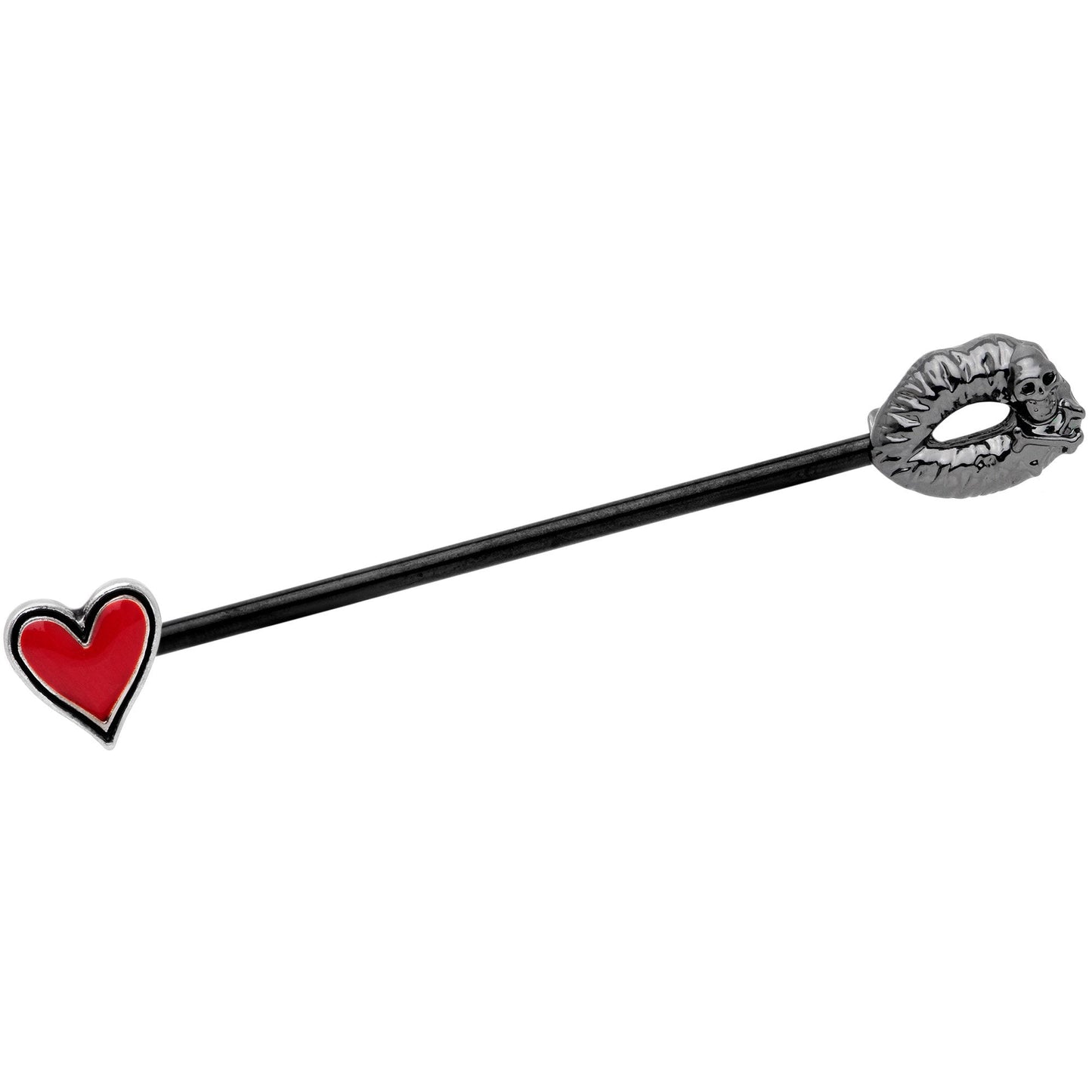 14 Gauge Red Heart Black Kiss of Death Industrial Barbell 38mm