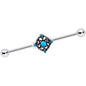 14 Gauge Blue Faux Opal Rhombus Industrial Barbell 38mm