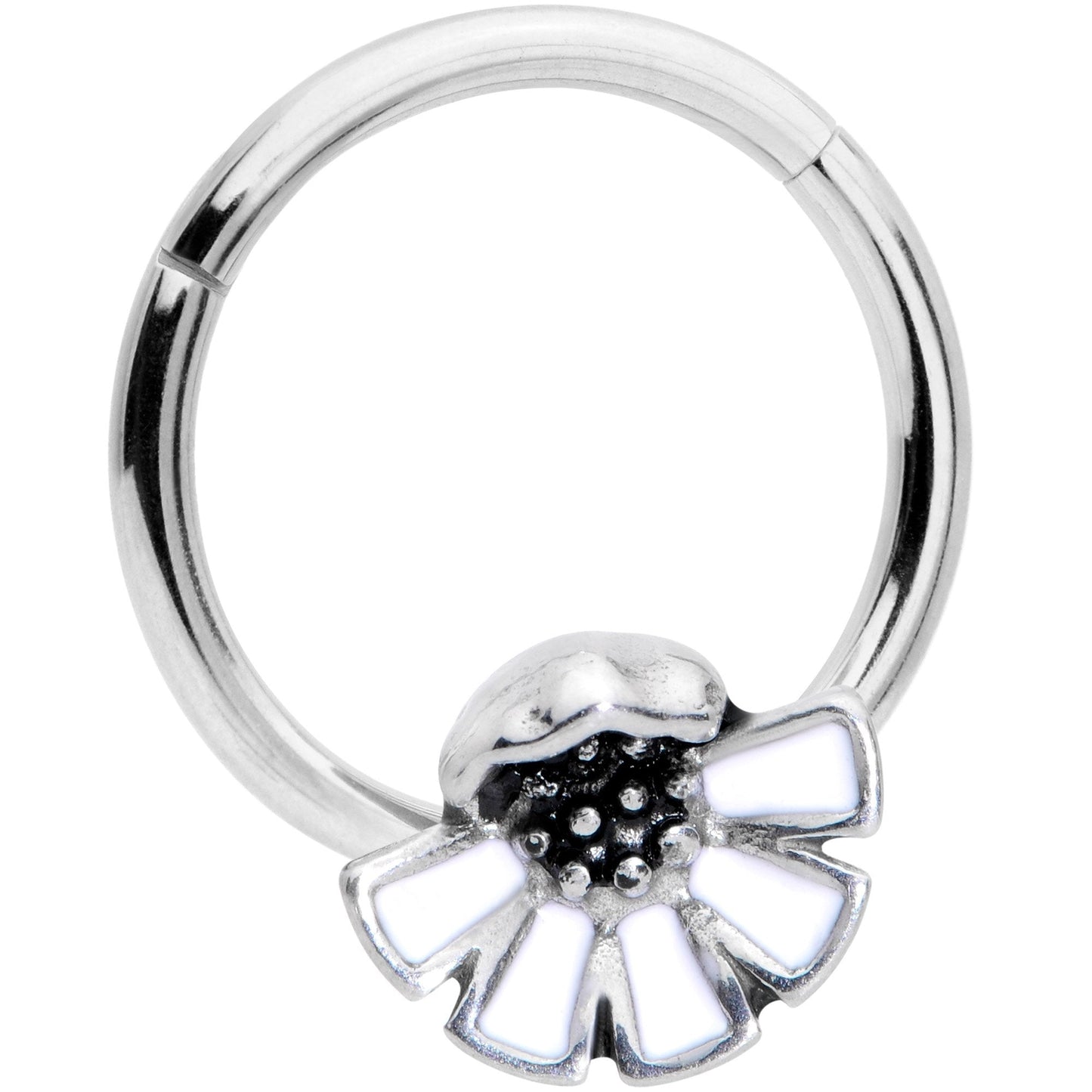 16 Gauge 3/8 White Blooming Blossom Hinged Segment Ring