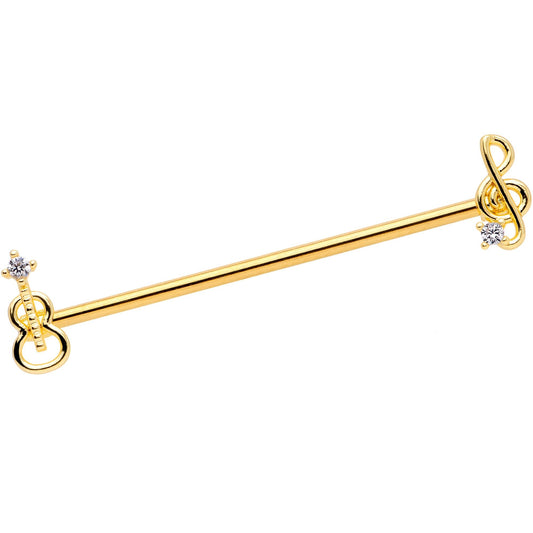 14 Gauge Clear CZ Gem Gold Tone Guitar Music Industrial Barbell 38mm