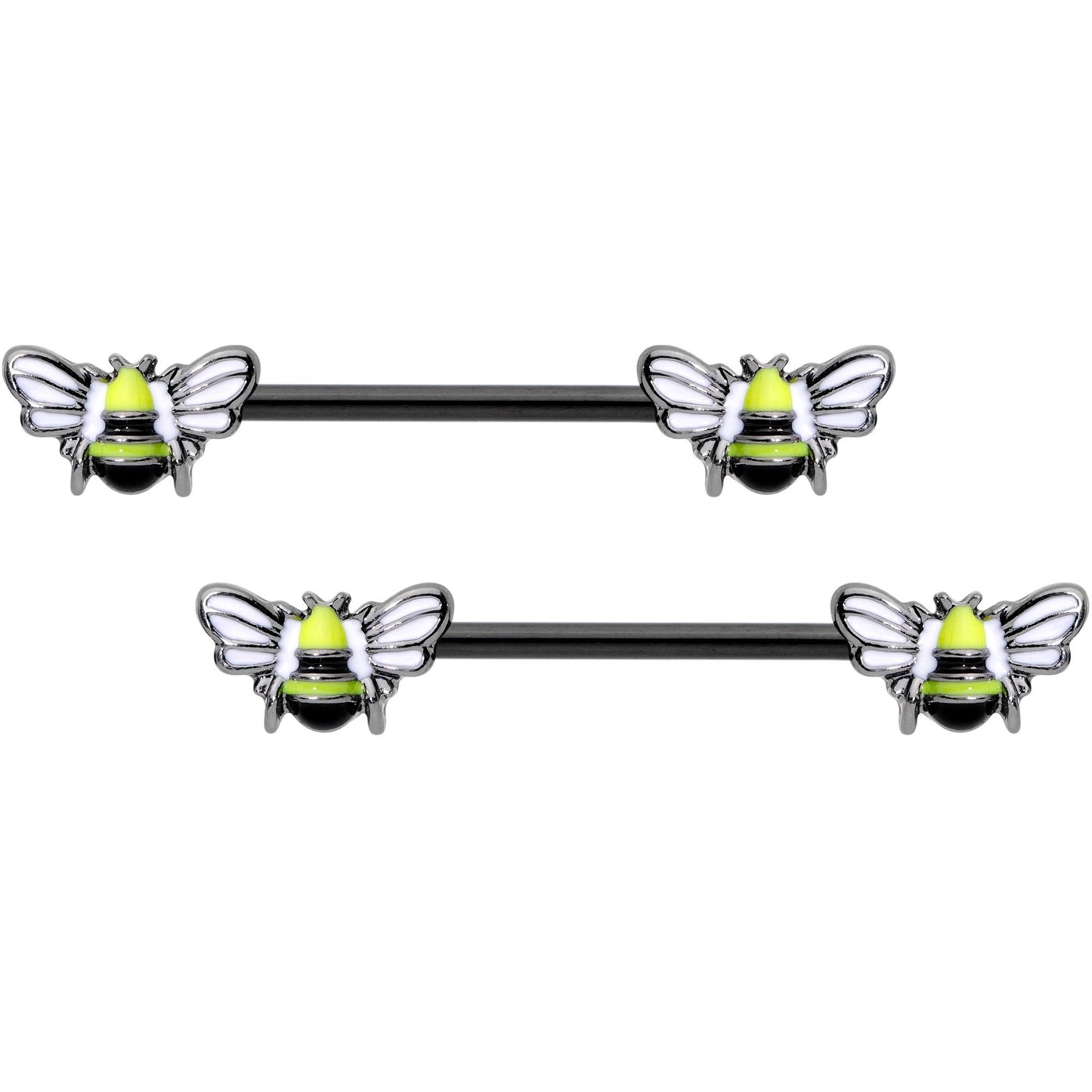 14 Gauge 9/16 Black Blissful Bumblebee Barbell Nipple Ring Set