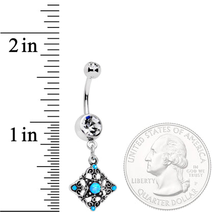 Blue Synthetic Opal Scrolling Rhombus Dangle Belly Ring