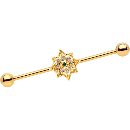 14 Gauge Clear CZ Gold Tone Elegant Industrial Barbell 38mm