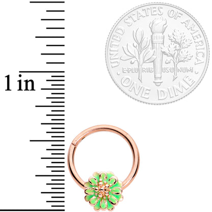 16 Gauge 3/8 Rose Gold Tone Green Flower Hinged Segment Ring