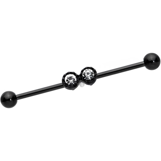 14 Gauge Clear Gem Black Double Drama Industrial Barbell 38mm