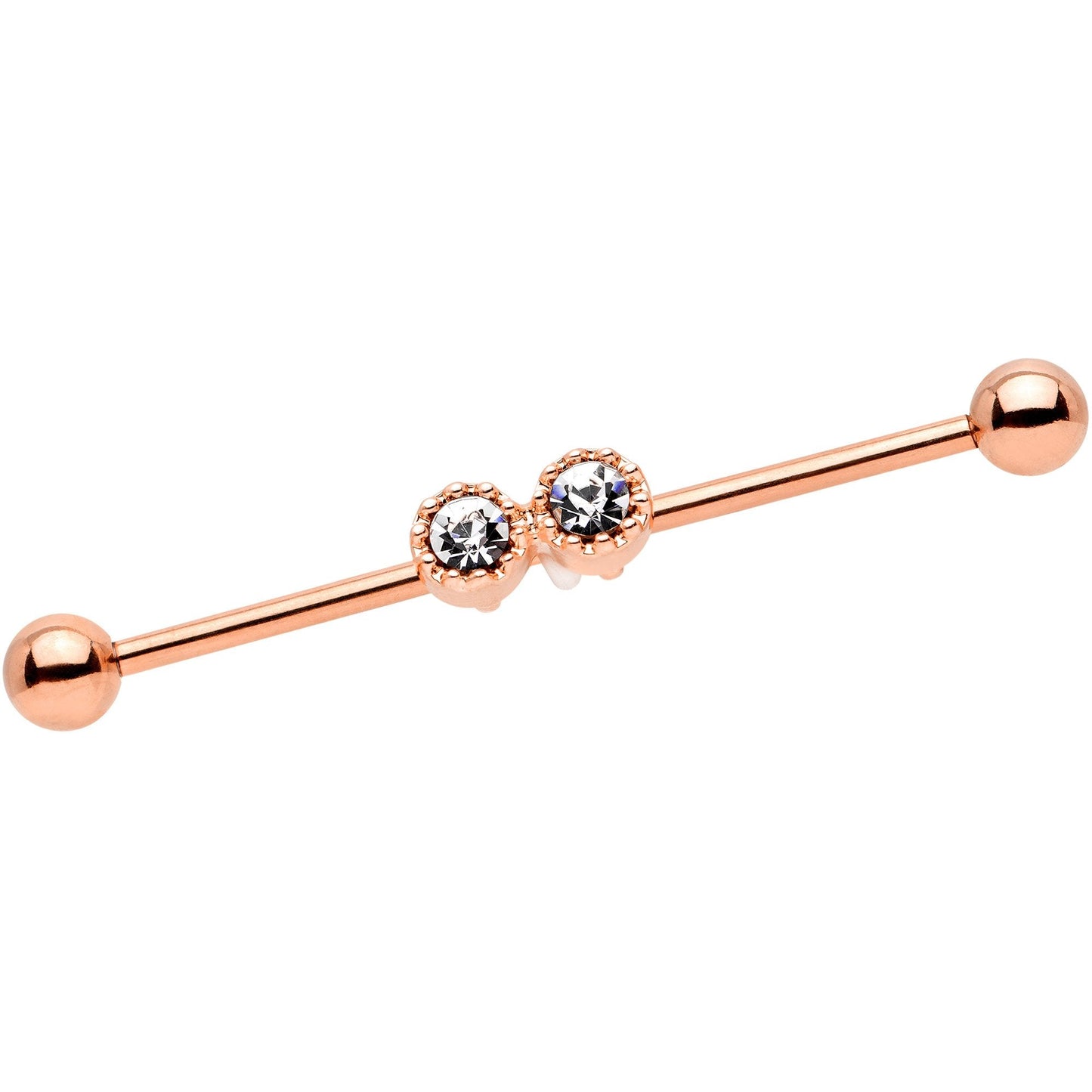 14 Gauge Clear Gem Rose Gold Tone Double Drama Industrial Barbell 38mm