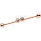 14 Gauge Clear Gem Rose Gold Tone Double Drama Industrial Barbell 38mm