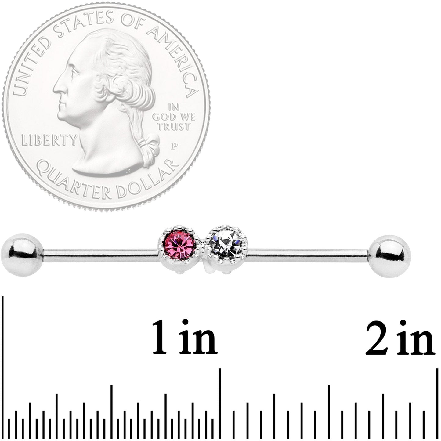 14 Gauge Clear Pink Gem Double Drama Industrial Barbell 38mm