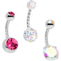 Pink Aurora Gem Twisted Disco Ball Belly Ring Set of 3