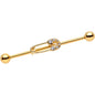 14 Gauge Clear CZ Gem Gold Tone Safety Pin Industrial Barbell 38mm