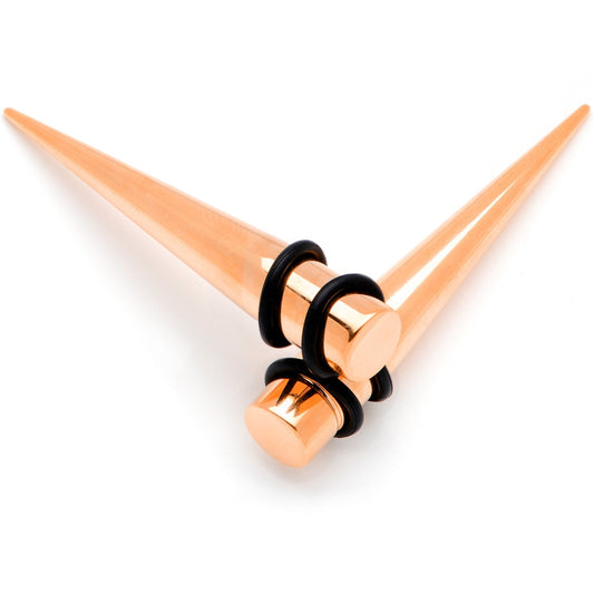 Rose Gold Tone Anodized Straight Taper Set Available in Sizes  14 Gauge to 00 Gauge
