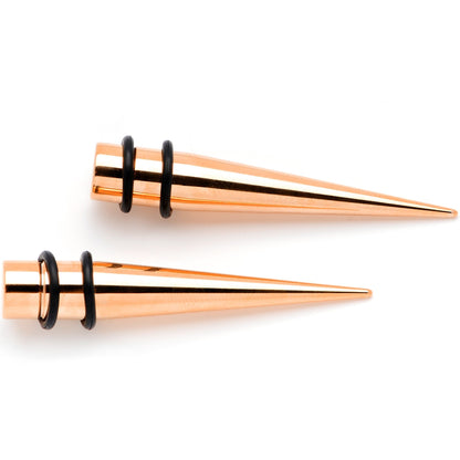 Rose Gold Tone Anodized Straight Taper Set Available in Sizes  14 Gauge to 00 Gauge