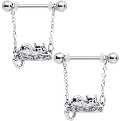 14 Gauge 5/8 Clear Gem Nap Cat Dangle Nipple Ring Set