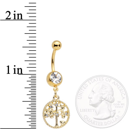 Clear Gem Gold Tone Tree of Life Dangle Belly Ring
