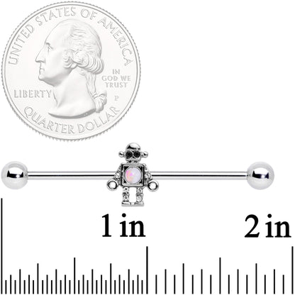 14 Gauge White Faux Opal Rock Out Robot Industrial Barbell 38mm