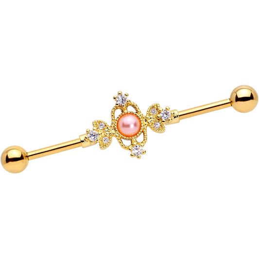 14 Gauge Clear CZ Gem Pink Orb Fit for a Queen Industrial Barbell 38mm