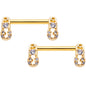 14 Gauge 9/16 Clear CZ Gem Gold Tone Safety Pin Nipple Ring Set