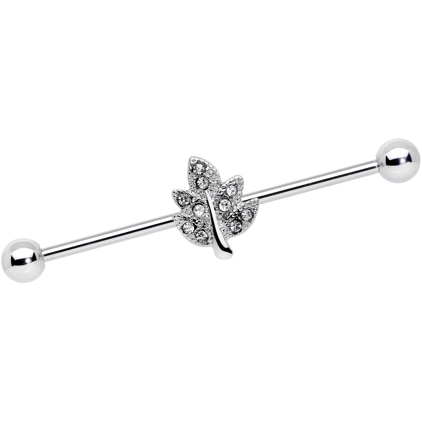 14 Gauge Clear Gem Maple Leaf Industrial Barbell 38mm