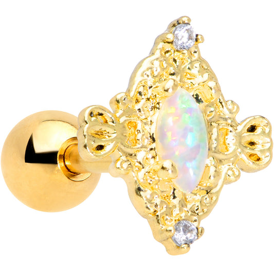 16 Gauge 1/4 White Synthetic Opal Gold Tone Oval Cartilage Tragus
