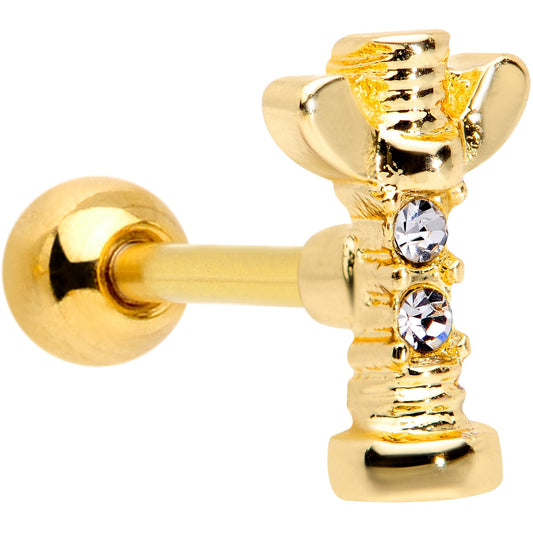 16 Gauge 1/4 Clear CZ Gem Gold Tone Wing Nut Cartilage Tragus Earring