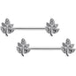 14 Gauge 9/16 Clear Gem Maple Leaf Barbell Nipple Ring Set