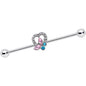 14 Gauge Pink Blue Butterfly Heart Industrial Barbell 38mm