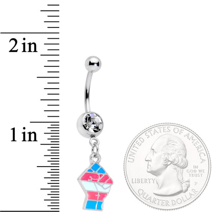 Clear Gem Pink Blue White Transgender Pride Fist Dangle Belly Ring