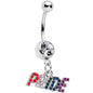 Clear Gem Rainbow Gem Text Gay Pride Dangle Belly Ring