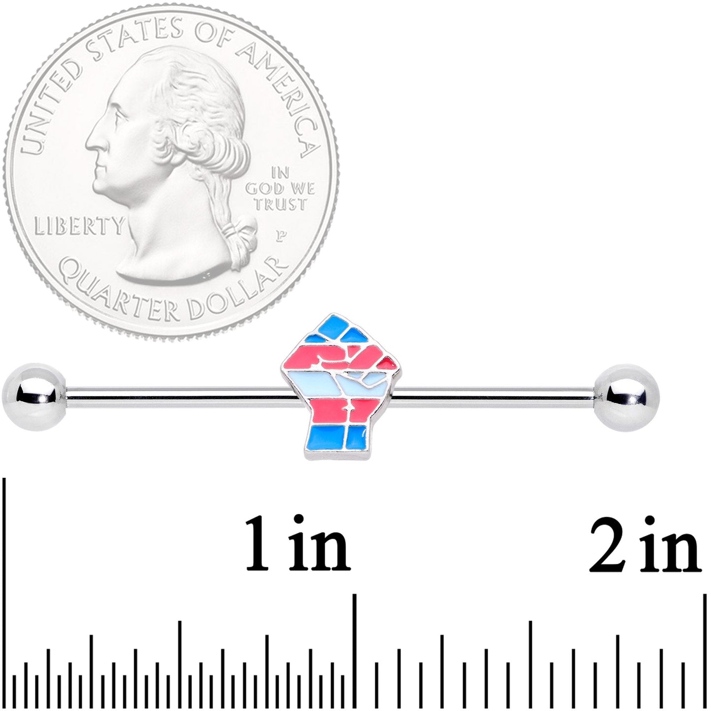 14 Gauge Pink Blue Transgender Pride Fist Barbell Industrial 38mm