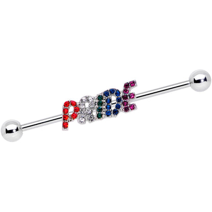 14 Gauge Rainbow Gem Text Gay Pride Barbell Industrial 38mm