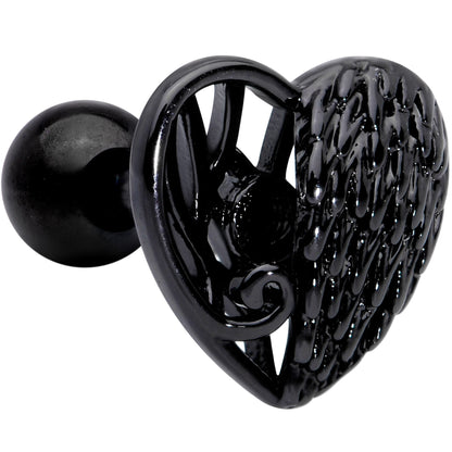 16 Gauge 1/4 Black Angels Wing Heart Tragus Cartilage Earring