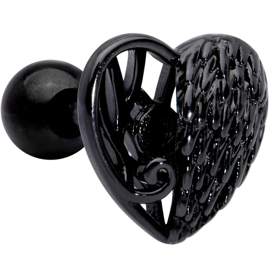 16 Gauge 1/4 Black Angels Wing Heart Tragus Cartilage Earring