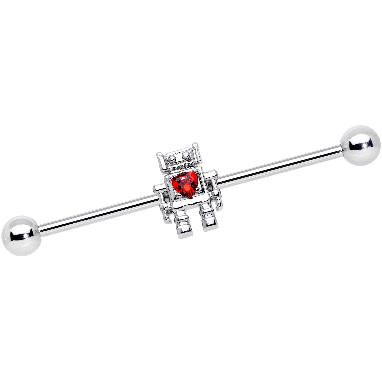 14 Gauge Red Gem Heart Valentines Day Robot Industrial Barbell 38mm