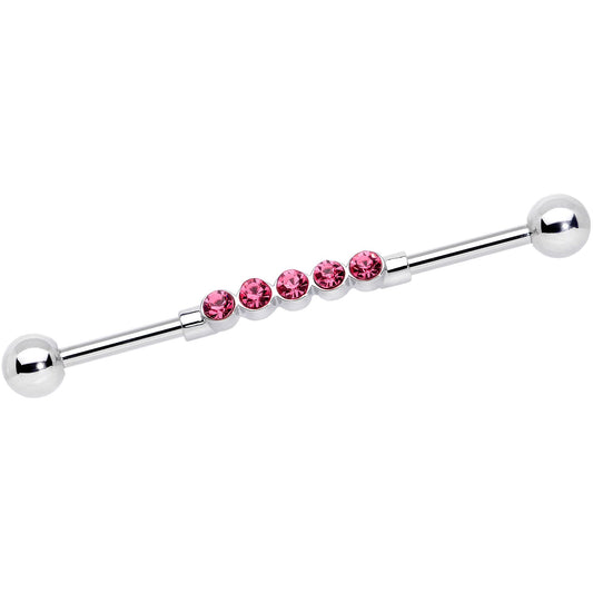 14 Gauge Pink CZ Gem Quintuplet Industrial Barbell 38mm