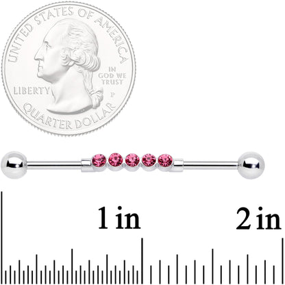 14 Gauge Pink CZ Gem Quintuplet Industrial Barbell 38mm