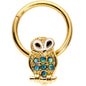 16 Gauge 3/8 Aqua Gem Gold Tone Barn Owl Hinged Segment Ring