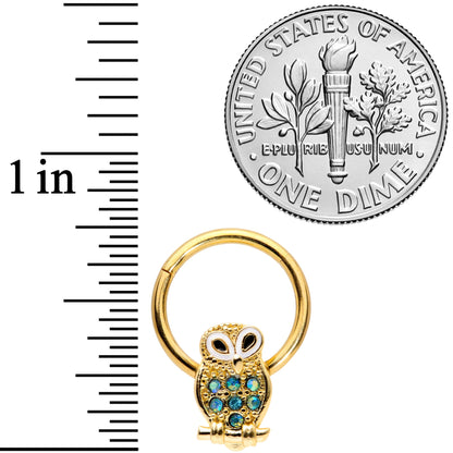 16 Gauge 3/8 Aqua Gem Gold Tone Barn Owl Hinged Segment Ring